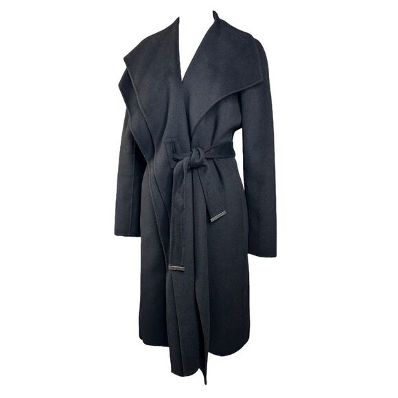Vince Wool Blend Wrap Coat Black Double Face Drape Neck Belted Minimalist - Picture 3 of 10
